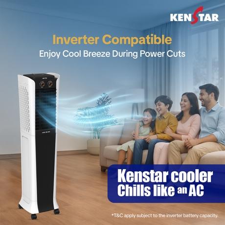 Kenstar Arc 3D 50L Tower Air Cooler, White & Black-6