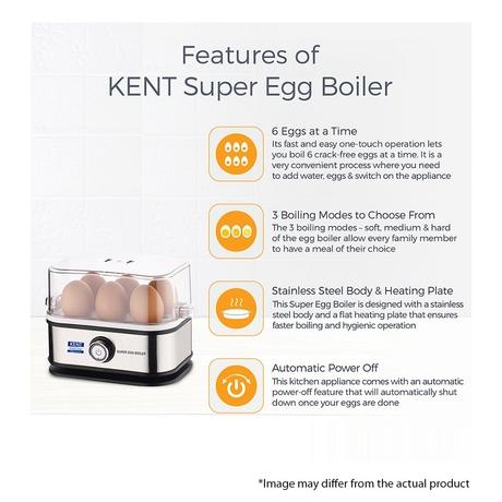 Kent Super 400 W Stainless Steel Egg Boiler, 3 Boiling Modes, Upto 6 Egg Capacity,16069-4