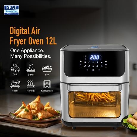 Kent Digital 12 L Air Fryer 1700 W, Black and Silver-1