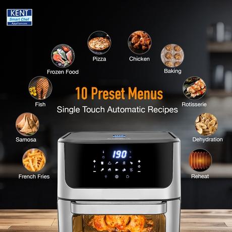 Kent Digital 12 L Air Fryer 1700 W, Black and Silver-4