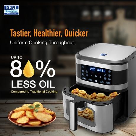 Kent Digital 8 L Air Fryer 1700 W, Black and Silver-2