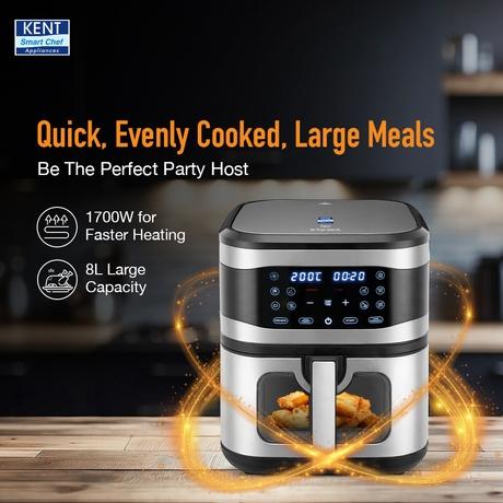 Kent Digital 8 L Air Fryer 1700 W, Black and Silver-3