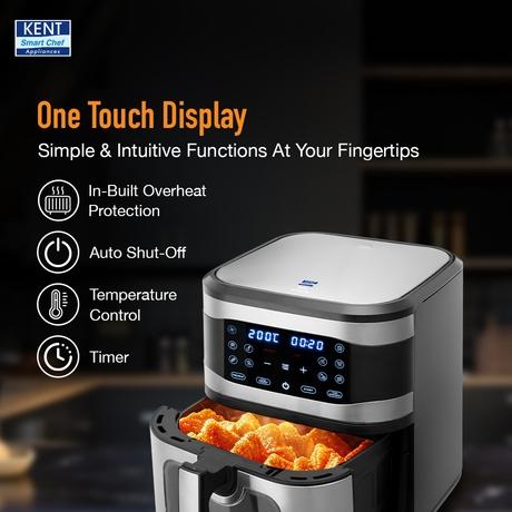 Kent Digital 8 L Air Fryer 1700 W, Black and Silver-5
