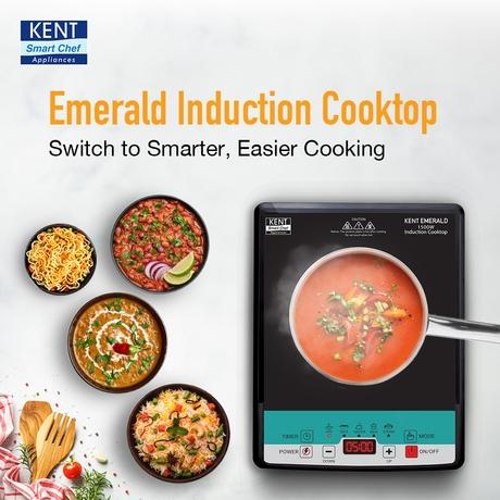 KENT Emerald Induction Cooktop 1500 W, Faster Cooking With 5 Preset Options, Full Microcrystalline Glass, Adjustable Temperature Function, Overheat Protection, Safe Cooking And Easy Cleaning, Black-1