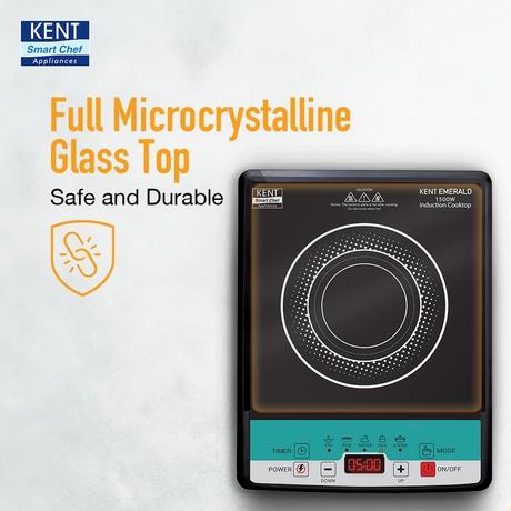 KENT Emerald Induction Cooktop 1500 W, Faster Cooking With 5 Preset Options, Full Microcrystalline Glass, Adjustable Temperature Function, Overheat Protection, Safe Cooking And Easy Cleaning, Black-5