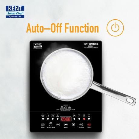 KENT Diamond Induction Cooktop 2000 W, 8 Preset Menu, Full Microcrystalline Glass, Feather Touch Buttons & Led Display, Milk Boiling & Keep Warm Function, Overheat Protection & Auto Turn-Off, Radiant, Black-4