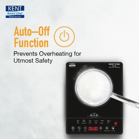 KENT Star Induction Cooktop 3000 W, 6 Preset Menu, Full Microcrystalline Glass, Feather Touch Buttons & LED Display, Milk Boiling & Turbo Cooking Function, Overheat Protection & Auto Turn-Off, Black-4