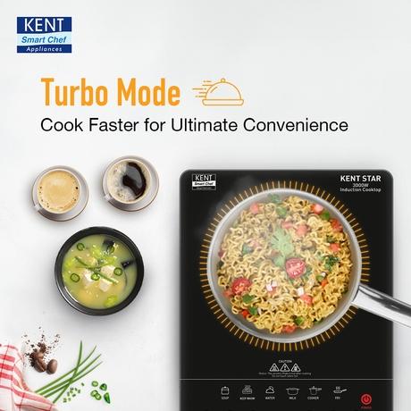KENT Star Induction Cooktop 3000 W, 6 Preset Menu, Full Microcrystalline Glass, Feather Touch Buttons & LED Display, Milk Boiling & Turbo Cooking Function, Overheat Protection & Auto Turn-Off, Black-7