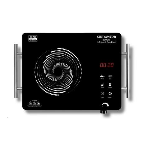 KENT Sunstar Infrared Cooktop 2000 W, 3 Preset Menus, Grill Stand to BBQ & Roast, Microcrystalline Glass, Digital Functions with LED Display, Adjustable Temperature Knob , SS Handle, Auto Cut-Off-0