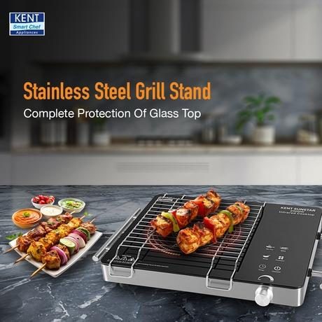KENT Sunstar Infrared Cooktop 2000 W, 3 Preset Menus, Grill Stand to BBQ & Roast, Microcrystalline Glass, Digital Functions with LED Display, Adjustable Temperature Knob , SS Handle, Auto Cut-Off-8