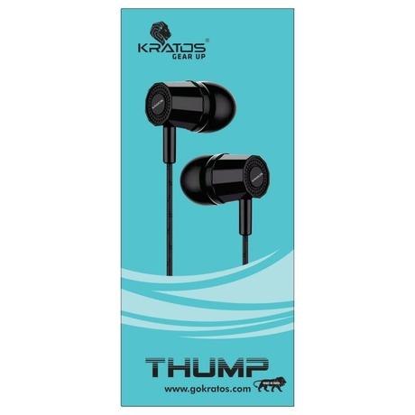 Kratos KR E02 Thump Ear Wired Earphone with Mic, 3.5 mm jack, Dynamic stereo, powerful bass with 6 months warranty, Black-7