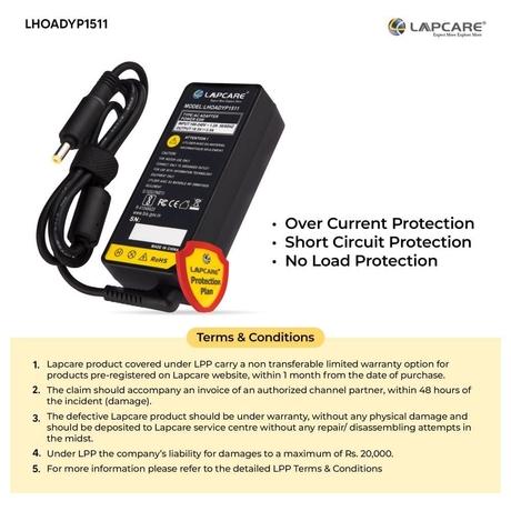 Lapcare LHOADYP1511 Laptop Adapter Designed for HP 18.5V 3.5A 65 Watt Yellow Pin with 4.8 x 1.7 mm Connector-5
