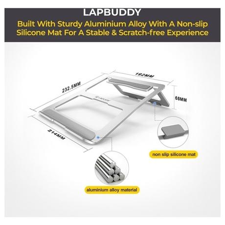 Lapcare LapBuddy LSE-004 Aluminium Laptop Stand for Upto 39.62 cm (15.6 inch) Laptop, Silver-1