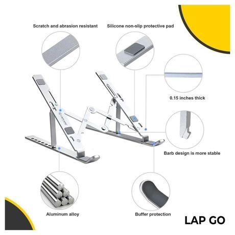 Lapcare LapGo LSE-044 Aluminium Laptop Stand with Pouch for Upto 39.62 cm (15.6 inch) Laptop, Silver-5