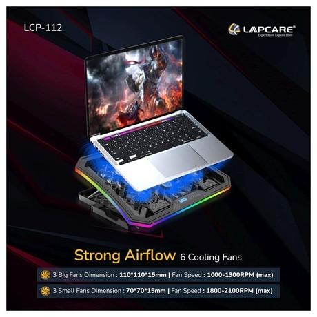 Lapcare Winner Pro LPC-112 RGB Laptop Cooling Pad with 6 Fans for Upto 48.26 cm (19 inch) Laptop, Black-2