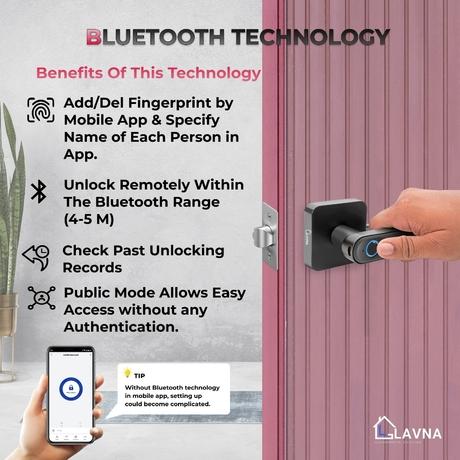 LAVNA LA15 Smart Door Lock with 3 Way of Access (Single Bold Wooden Door Lock)-2
