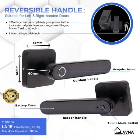 LAVNA LA15 Smart Door Lock with 3 Way of Access (Single Bold Wooden Door Lock)-4