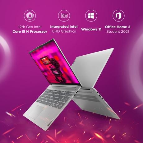 Lenovo IdeaPad Slim 5 12th Gen Intel Core i5 12450H, 40.6 cm (16 inch) WUXGA+ IPS Display, Laptop (16 GB RAM/512 GB SSD, Windows 11, Office 2021, Backlit Keyboard, FHD Camera, Alexa, 3 Month Game Pass, Cloud Grey, 1.89 kg, 83BG000DIN-10
