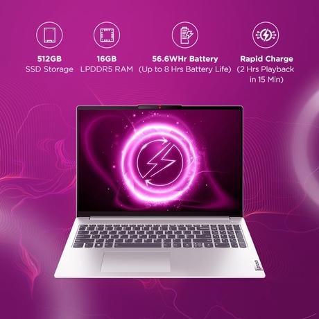 Lenovo IdeaPad Slim 5 12th Gen Intel Core i5 12450H, 40.6 cm (16 inch) WUXGA+ IPS Display, Laptop (16 GB RAM/512 GB SSD, Windows 11, Office 2021, Backlit Keyboard, FHD Camera, Alexa, 3 Month Game Pass, Cloud Grey, 1.89 kg, 83BG000DIN-7