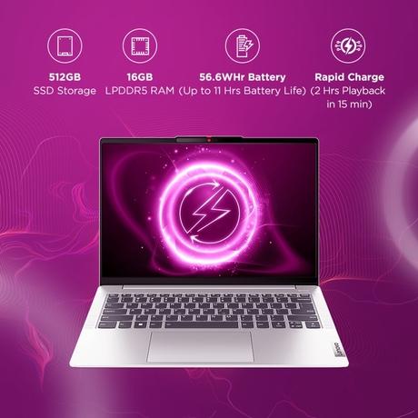 Lenovo IdeaPad Slim 5 13th Gen Intel Core i5 13420H, 35.5 cm (14 inch) WUXGA IPS Display, Laptop (16 GB RAM/512 GB SSD, Windows 11, Office 2021, Backlit Keyboard, FHD Camera, Alexa, 3 Month Game Pass, Cloud Grey, 1.46 kg, 82XD003MIN-8