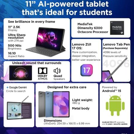 Lenovo Idea Tab 27.94 cm (11 inch) WiFi + 5G Tablet, 256 GB, 8 GB RAM, Grey, ZAFM0708IN-7