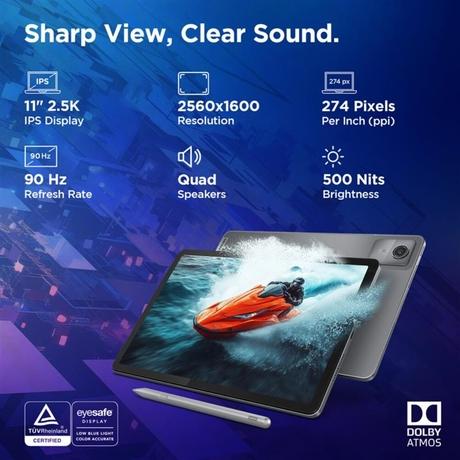 Lenovo Idea Tab 27.94 cm (11 inch) WiFi + 5G Tablet with Pen, 256 GB, 8 GB RAM, Grey, ZAFM0706IN-1