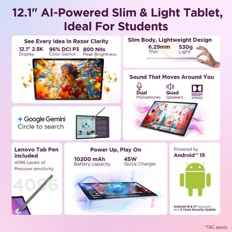 Lenovo Idea Tab Plus 30.73 cm (12.1 inch) WiFi Tablet with Pen, 256 GB, 12 GB RAM, Cloud Grey, ZAG70923IN-8