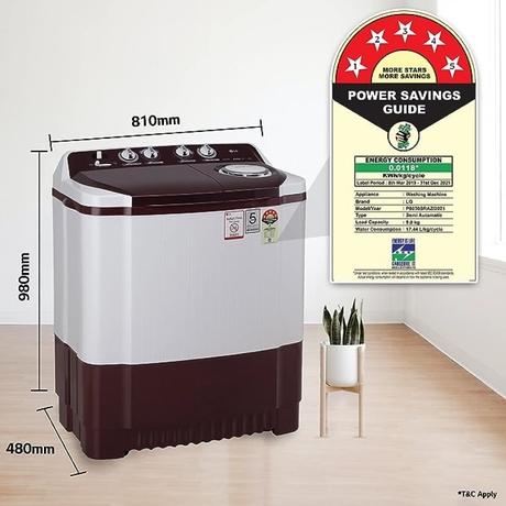 LG 8 kg Semi automatic, Roller Jet Pulsator, Wind jet Dry, 3+1 Washprograms, Rat Away feature, Burguandy, 5 star (P8030SRAZ)-4