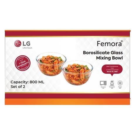 LG Femora 800 ml Bowl, Borosilicate Glass, Set of 2-0