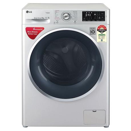 LG 8 Kg 5 Star Inverter Fully-Automatic Front Loading Washing Machine (FHT1408ANL, Silver, with Steam, 2 Years Warranty)-0