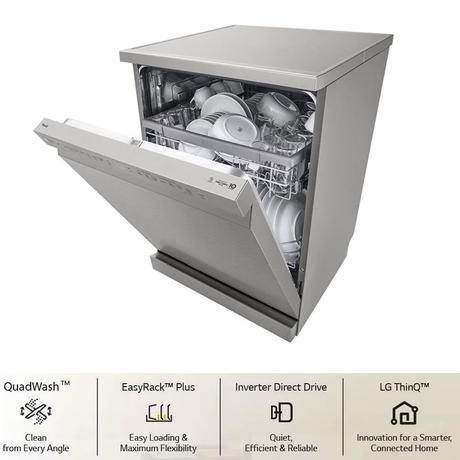 LG 14 Place Dishwasher, WiFi Enabled, True Steam, Quadwash, Inverter Direct Drive Technology, 4 washing arms, Silver (DFB532FP)-1