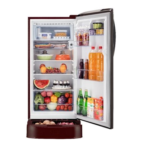 LG 201 L 5 Star Single Door Direct Cool Refrigerator with Smart Inverter Compressor Base Stand Drawer, Scarlet Lotus, GLD2156ZHSL-1
