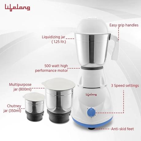 Lifelong Maxo LLMG21 500 Watts, 3 Jar Mixer Grinder-5