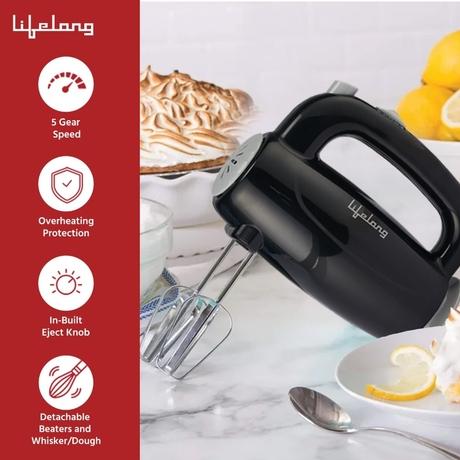 Lifelong Regalia 150W Hand Mixer, 5 Speed Option, Easy for Mixing Cake Batters and Atta, LLHM01-2