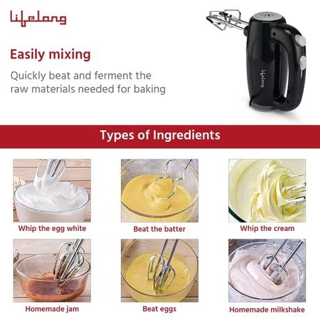 Lifelong Regalia 150W Hand Mixer, 5 Speed Option, Easy for Mixing Cake Batters and Atta, LLHM01-4