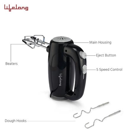 Lifelong Regalia 150W Hand Mixer, 5 Speed Option, Easy for Mixing Cake Batters and Atta, LLHM01-5