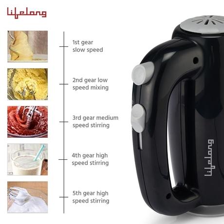 Lifelong Regalia 150W Hand Mixer, 5 Speed Option, Easy for Mixing Cake Batters and Atta, LLHM01-7