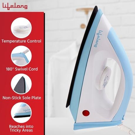 Lifelong LLDI09, 1100 Watts, Dry Iron, Temperature Control, Blue and White-4