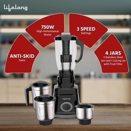 Lifelong LLMG75 750 Watt,4 Jar Mixer Grinder,Black-3