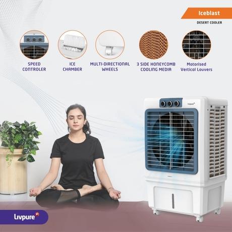 Livpure Iceblast 70 L Desert Air Cooler with 5500 CMH Air delivery, 70 Litres, White & Blue-1