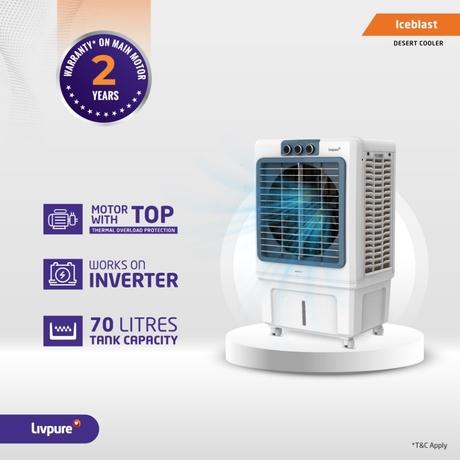 Livpure Iceblast 70 L Desert Air Cooler with 5500 CMH Air delivery, 70 Litres, White & Blue-2