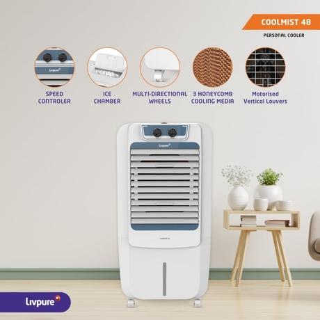 Livpure Coolmist 48 L Personal Air Cooler with 2300 CMH Air delivery, 48 Litres, White & Grey-2