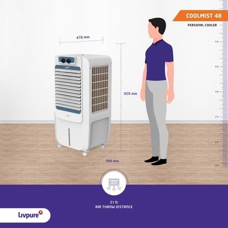 Livpure Coolmist 48 L Personal Air Cooler with 2300 CMH Air delivery, 48 Litres, White & Grey-3