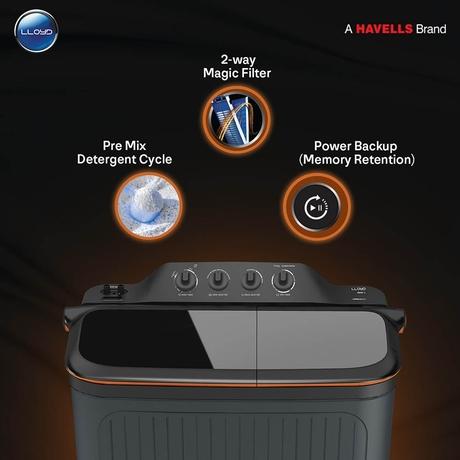 Lloyd 8 Kg Top Loading Semi Automatic Washing Machine, Elante GLWMS80AVGEL-7