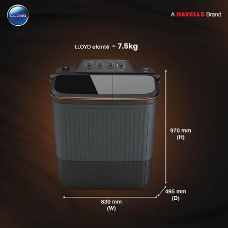 Lloyd 8 Kg Top Loading Semi Automatic Washing Machine, Elante GLWMS80AVGEL-8