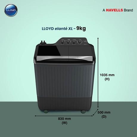 Lloyd 9 kg Semi Automatic, 5 Wash Program, Special Detergent Mix, Protective Rat Mesh, Grey, 5 Star (Elante XL GLWMS90HSGEX)-10