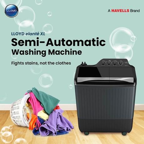 Lloyd 9 kg Semi Automatic, 5 Wash Program, Special Detergent Mix, Protective Rat Mesh, Grey, 5 Star (Elante XL GLWMS90HSGEX)-3