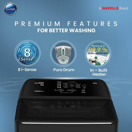 LLOYD NEO-H 8.0KG Top Load Fully Automatic Washing Machine with In built Heater, GLWMT80GMBNH-3