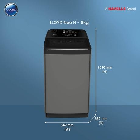 LLOYD NEO-H 8.0KG Top Load Fully Automatic Washing Machine with In built Heater, GLWMT80GMBNH-8