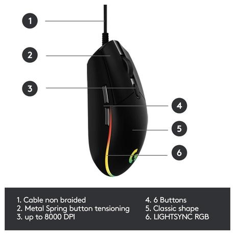 Logitech G102 Wired Optical Mouse with Customizable RGB Lighting, Black-5